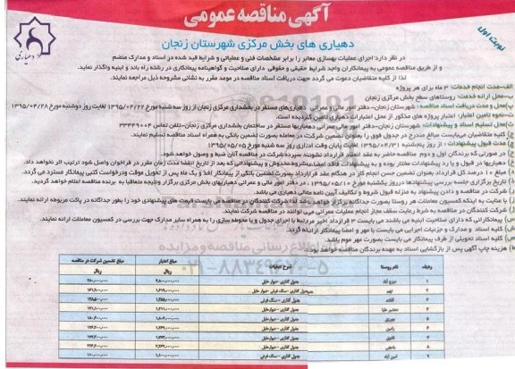 آگهی مناقصه عمومی, مناقصه اجرای عملیات بهسازی معابر-95.04.20
