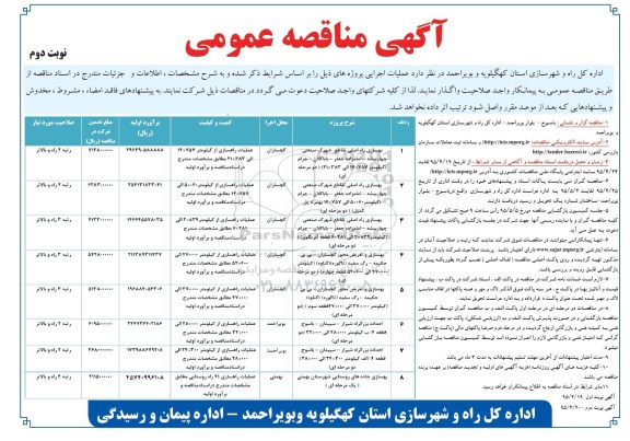 مناقصه بهسازی راه اصلی تقاطع شهرک صنعتی چهاربیشه نوبت دوم 