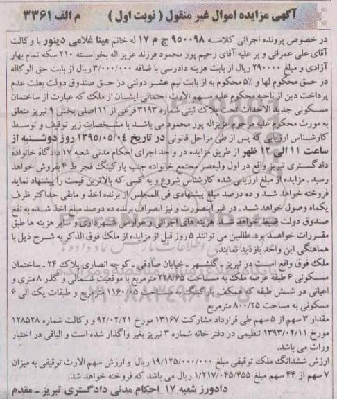 مزایده,مزایده ساختمان مسکونی جدید الاحداث نوبت اول 