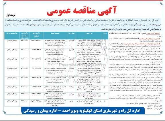 مناقصه بهسازی راه اصلی تقاطع شهرک صنعتی چهاربیشه نوبت اول