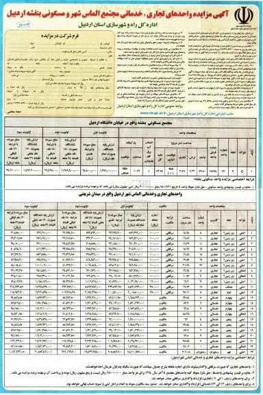 مزایده,مزایده واگذاری تعدادی تعدادی از واحدهای تجاری خدماتی دفاتر کار و رستوران
