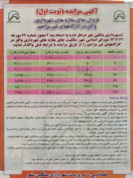 مزایده,مزایده فروش جای مغازه های شهرداری