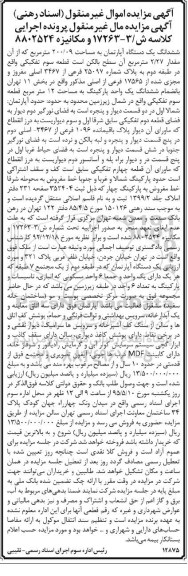 مزایده,مزایده ششدانگ اپارتمان مساحت 200/09متر