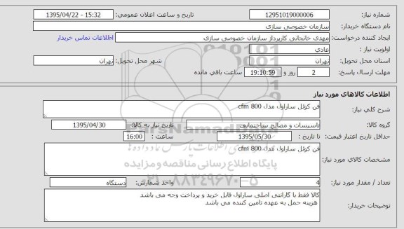 استعلام , استعلام فن کوئل ساراول مدل CFM 800