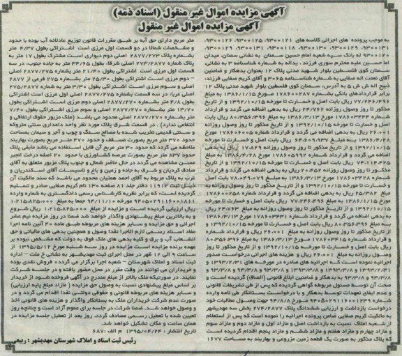 مزایده,مزایده ششدانگ پلاک 274/2877 بخش سه مهدیشهر