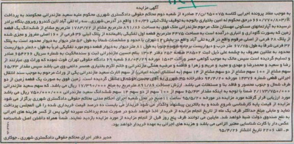 مزایده,مزایده پلاک ثبتی 160/36 اجرایی کلاسه 950075/ن/2