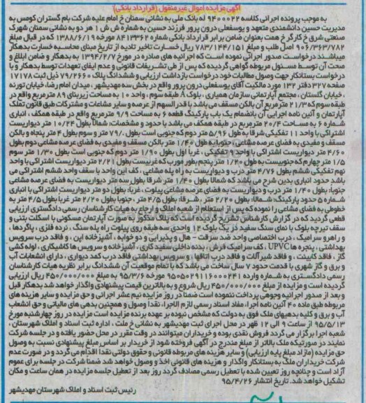 مزایده,مزایده ششدانگ پلاک بخش سه مهدیشهر