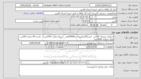 استعلام , استعلام اجر گری بیضدان 100 تن و ... 