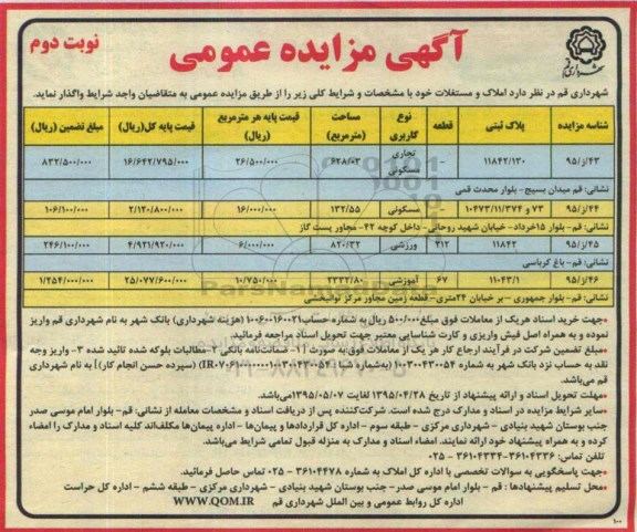 مزایده,مزایده واگذاری املاک و مستغلات نوبت دوم 