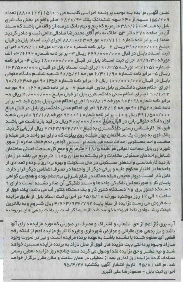مزایده,مزایده تعداد 155.209 سهم از 240 سهم ششدانگ پلاک