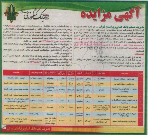 مزایده,مزایده املاک کاربری مسکونی مرغداری دامداری بسته بندی مواد غذایی 