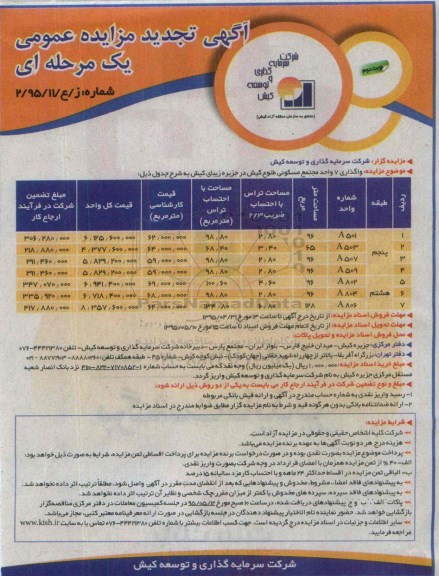 مزایده,مزایده واگذاری 7 واحد مجتمع مسکونی طلوع کیش نوبت دوم