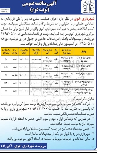 آگهی مناقصه عمومی ,مناقصه  آسفالت و لکه گیری  و ... نوبت دوم 
