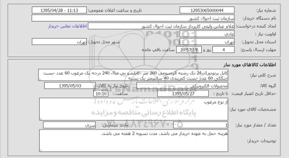 استعلام , استعلام  کابل پرتودور 1 در 24 تک رشته آلومینیومی 260 متر