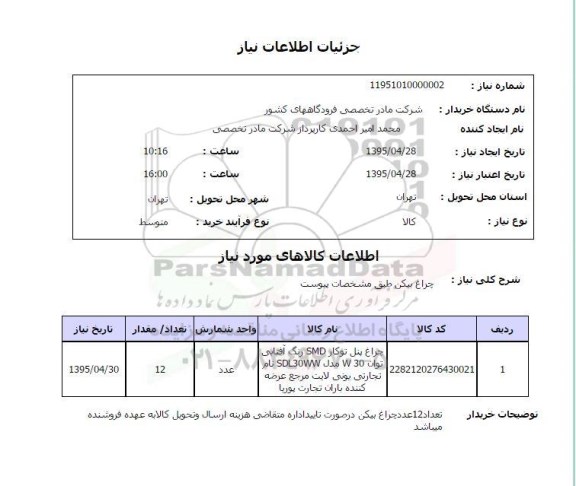 استعلام, استعلام چراغ پنل توکار SMD رنگ آفتابی