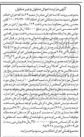 مزایده,مزایده منزل مسکونی با عرصه 76.28متر 