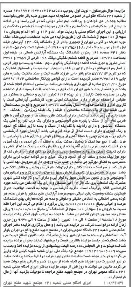 مزایده,مزایده فروش 18 سهم از صد سهم از ششدانگ نوبت اول