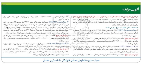 مزایده,مزایده تعدادی از قطعات تعاونی