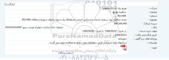 تجدید مناقصه برون سپاری خدمات مشترکین اجرایی