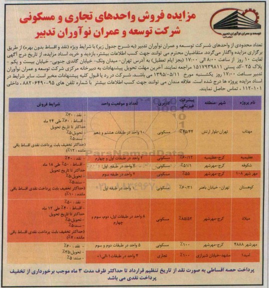 مزایده,مزایده فروش واحدهای تجاری و مسکونی شرکت توسعه