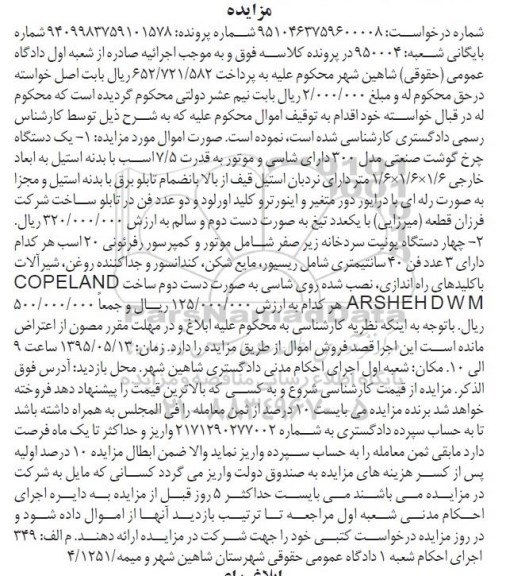 مزایده,مزایده فروش یک دستگاه چرخ گوشت صنعتی و ...