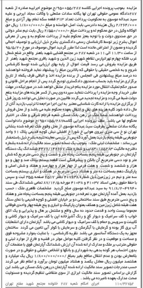 مزایده,مزایده فروش ملک بنشانی تهران نو خ سی متری نیروی هوایی