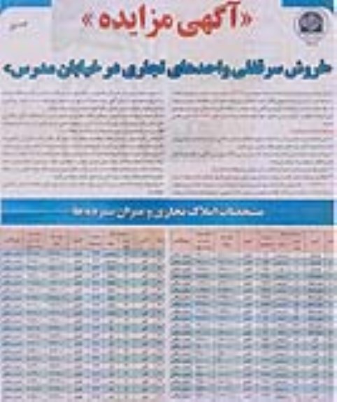 مزایده,مزایده فروش سرقفلی واحدهای تجاری