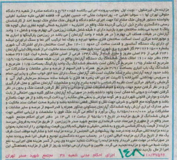 مزایده,مزایده ساختمان دارای 6 طبقه نوبت اول