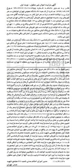 مزایده,مزایده ملک مشاع ششدانگ اپارتمان نوبت اول
