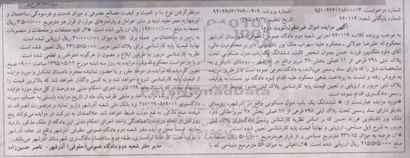 مزایده,مزایده ششدانگ منزل مسکونی بخش سی و هشت تبریز نوبت دوم 