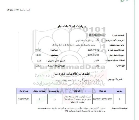 استعلام , استعلام سنگ گرانیت