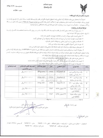 آگهی مزایده, مزایده فروش  وسائط نقلیه سبک