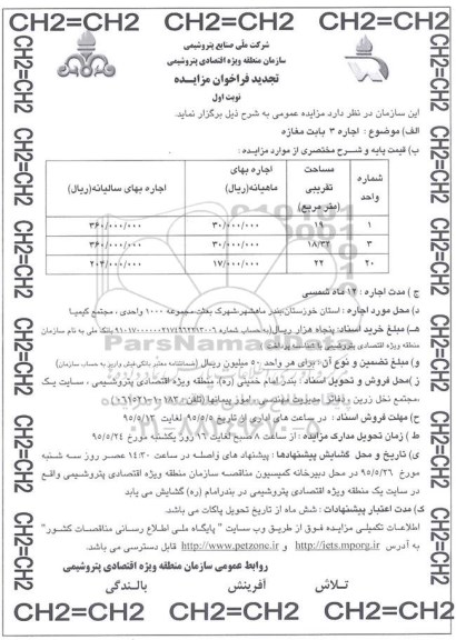 آگهی مزایده,مزایده اجاره 3 باب مغازه