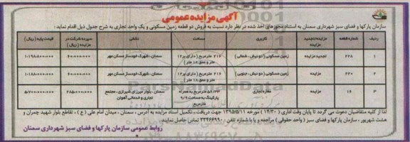 مزایده,مزایده فروش دو قطعه زمین مسکونی و یک واحد تجاری