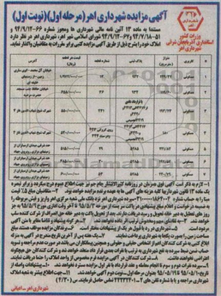 مزایده,مزایده واگذاری املاک کاربری مسکونی هفت قطعه