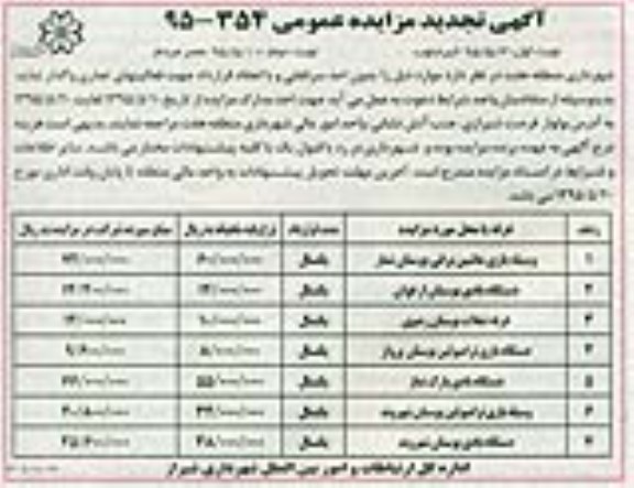 تجدید مزایده , تجدید مزایده وسیله بازی ماشین برقی بوستان نماز و.....