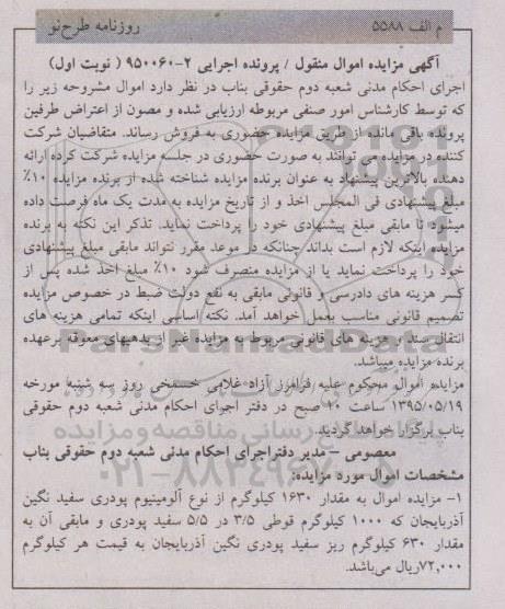 مزایده , مزایده اموال به مقدار 1630 کیلوگرم از نوع آلومینیوم پودری
