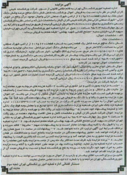 مزایده,مزایده ششدانگ منافع عرصه و ششدانگ اعیان ملک