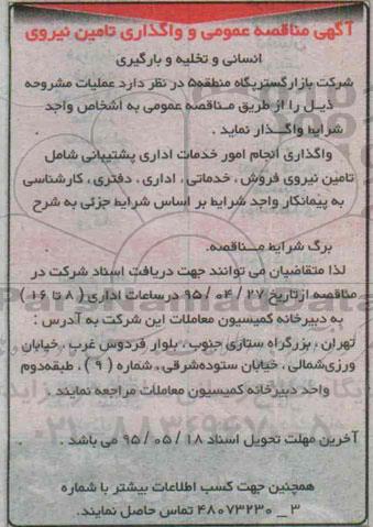 آگهی مناقصه عمومی  واگذاری تامین نیروی انسانی و تخلیه و بارگیری
