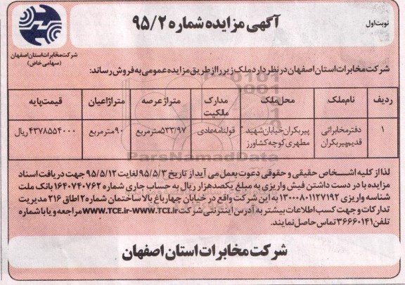 مزایده,مزایده دفتر مخابراتی قدیم پیربکران
