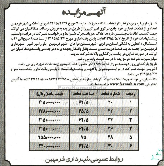 مزایده,مزایده فروش تعدادی از قطعات تجاری