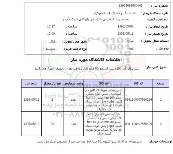 استعلام, استعلام شیر پروانه ای و شیر کشویی