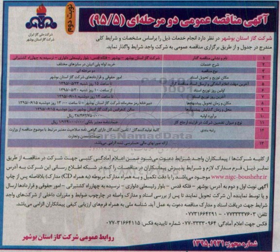 آگهی مناقصه عمومی , مناقصه خرید لوله پلی اتیلن در سایزهای مختلف  نوبت دوم 
