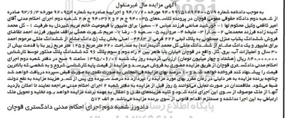 مزایده,مزایده منزل مسکونی مساحت 220متر با قدمت سی سال