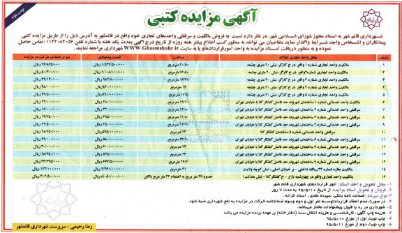 مزایده,مزایده فروش مالکیت و سرقفلی واحدهای تجاری نوبت دوم