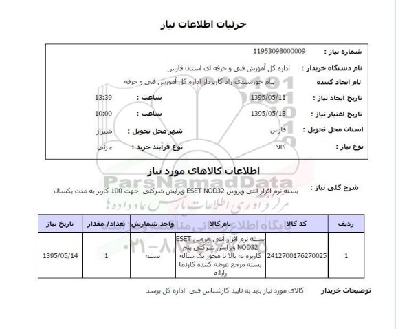 استعلام , استعلام بسته نرم افزار آنتی ویروس ESET NOD32