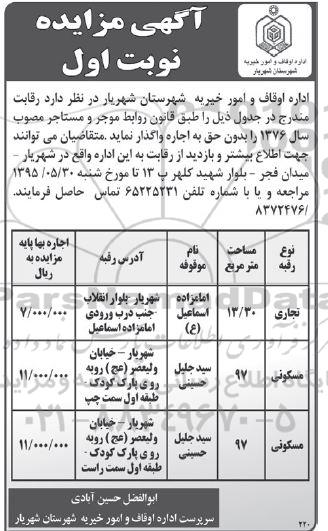 مزایده , مزایده واگذاری رقبات تجاری و مسکونی