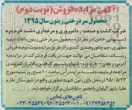 آگهی مزایده, مزایده فروش محصول سردرختی زیتون باغات - نوبت دوم