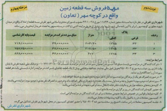 مزایده,مزایده سه قطعه از املاک نوبت دوم 