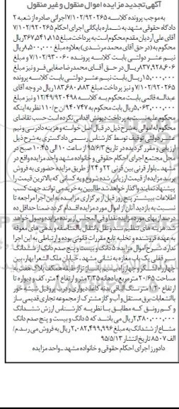 مزایده,مزایده 5 دانگ و بیست و پنج صدم دانگ از ششدانگ مغازه